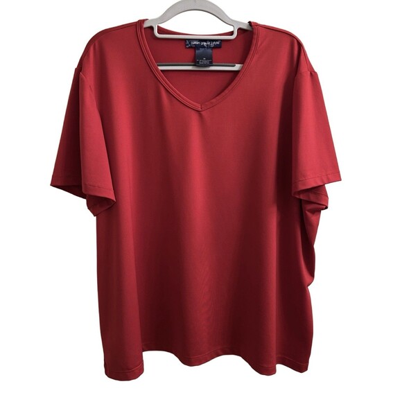 Susan Graver Essentials Red V-Neck Short Sleeve Liquid Knit Shirt Plus Sz 2X - Picture 1 of 7